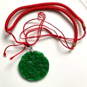 Carved Jade on Red Rope Necklace